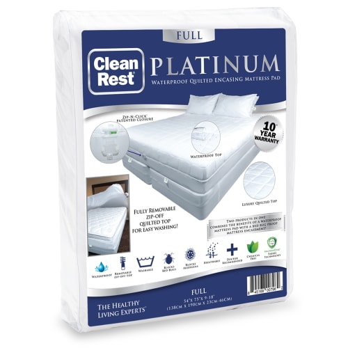 CleanRest Platinum Encasing Mattress Pad, 100% Polyester, Full, 54x75, Depth up to 18", White